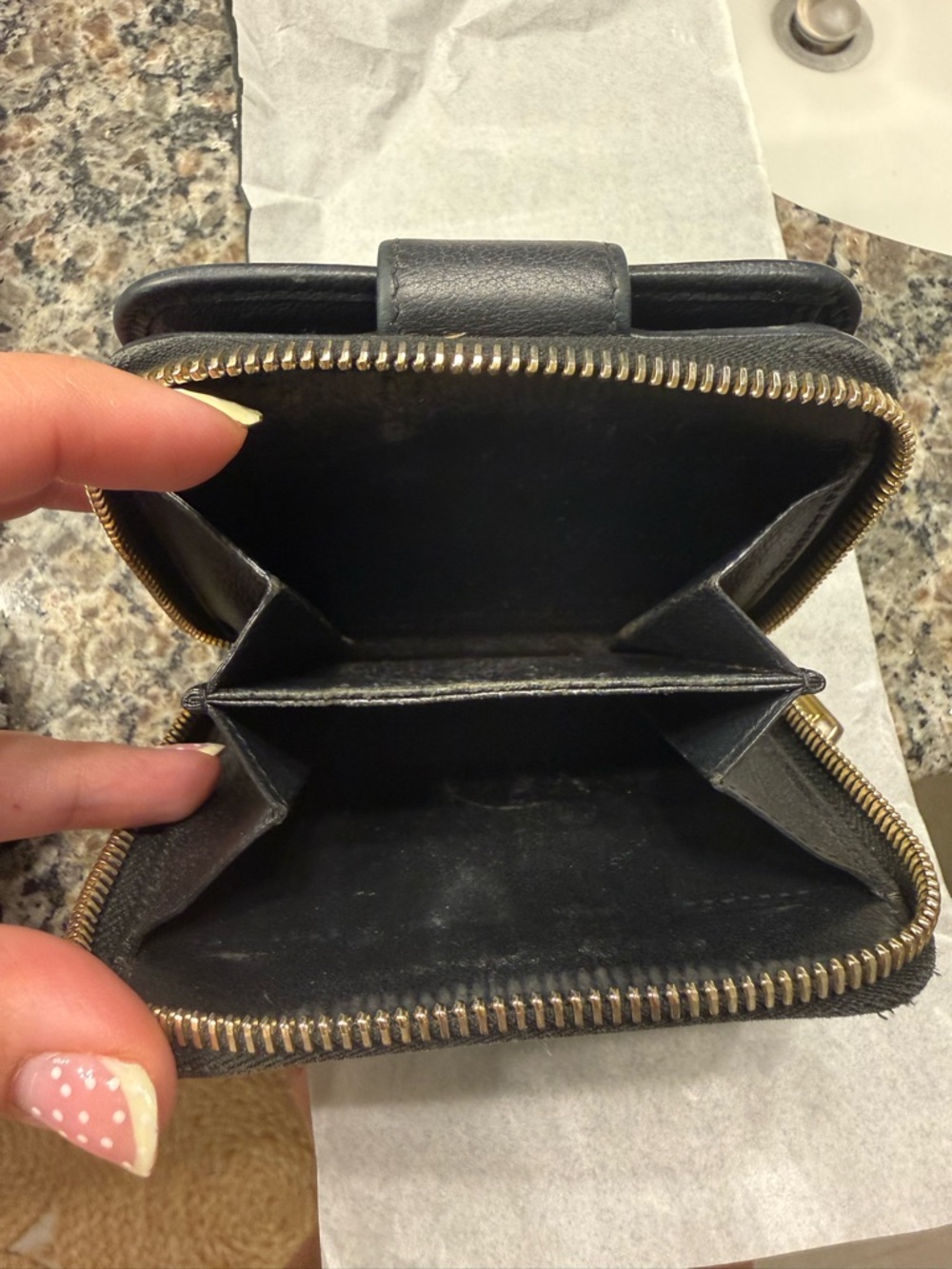 Saint Laurent Black Leather YSL Embossed Zip Wallet - Picture 7 of 9